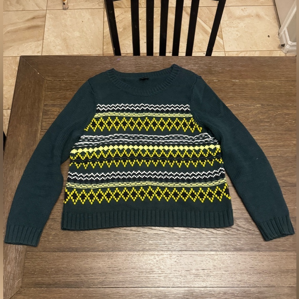 Talbots Green Sweater with Yellow Pattern size XL